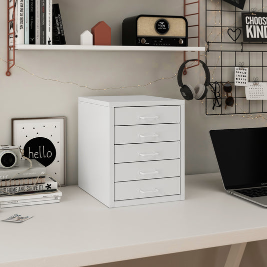 Steel Desk Organizer 5 Drawer Desktop Storage Cabinet - White