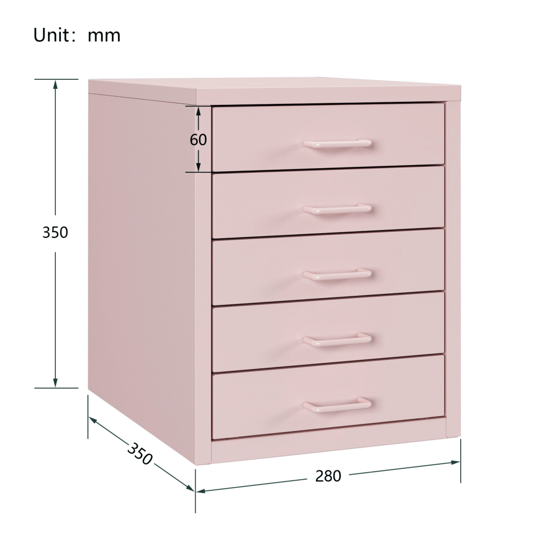 Steel Desk Organizer 5 Drawer Desktop Storage Cabinet - Pink