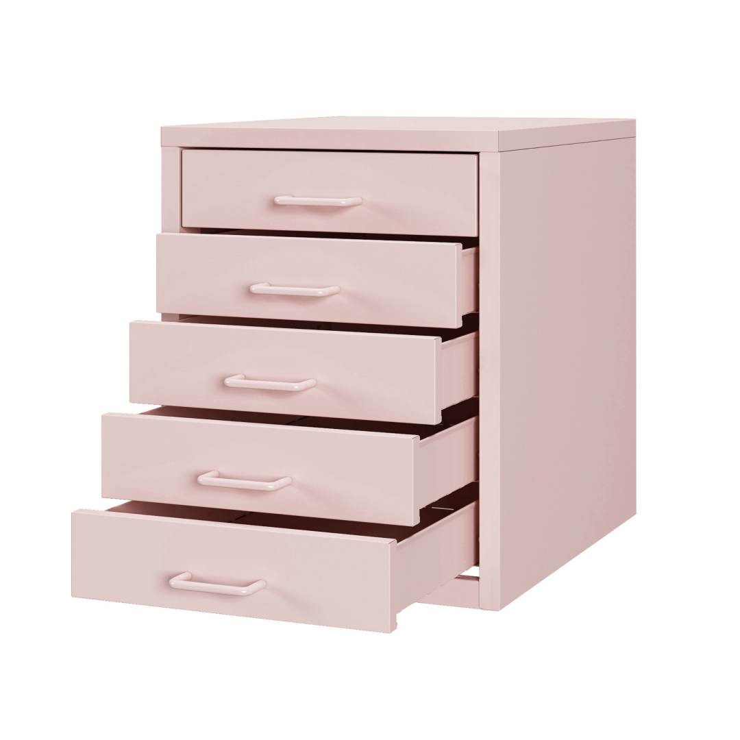Steel Desk Organizer 5 Drawer Desktop Storage Cabinet - Pink