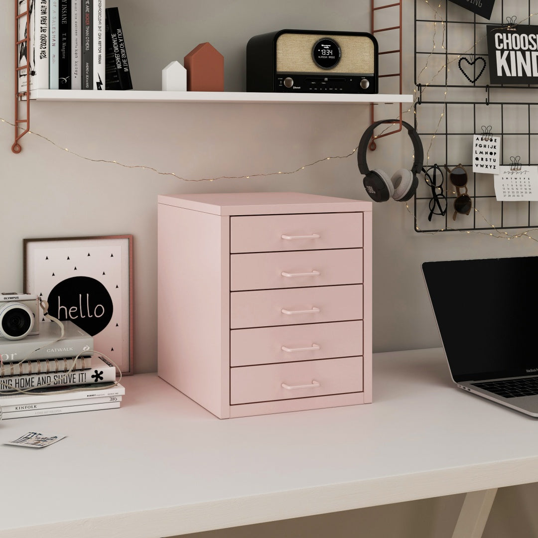 Steel Desk Organizer 5 Drawer Desktop Storage Cabinet - Pink