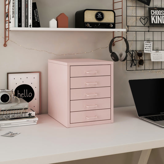 Steel Desk Organizer 5 Drawer Desktop Storage Cabinet - Pink