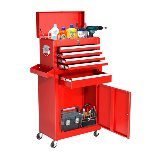 Steel 5-Drawer Rolling Tool Chest Detachable Metal Tool Cabinet Locker With Wheels - Matte Red