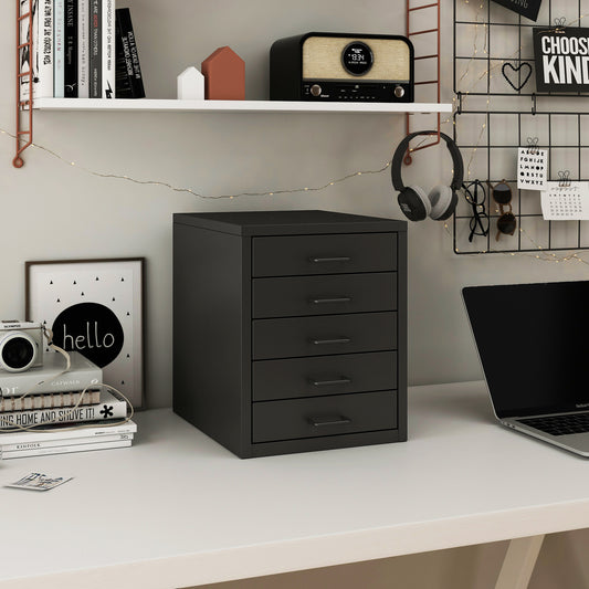 Steel Desk Organizer 5 Drawer Desktop Storage Cabinet - Black