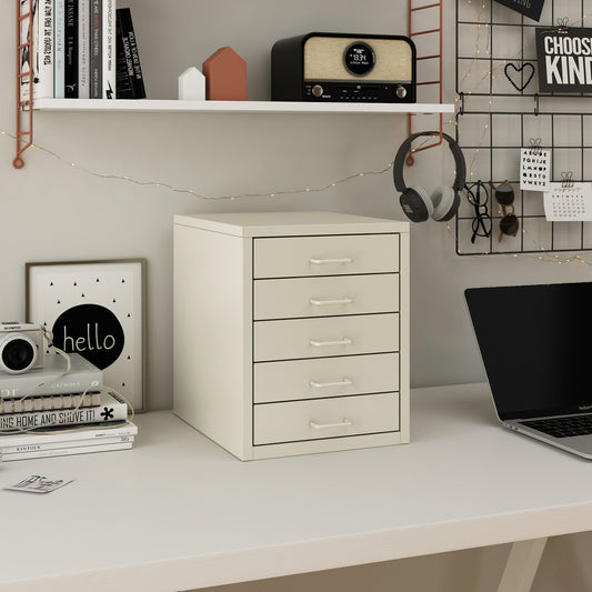 Steel Desk Organizer 5 Drawer Desktop Storage Cabinet - Beige
