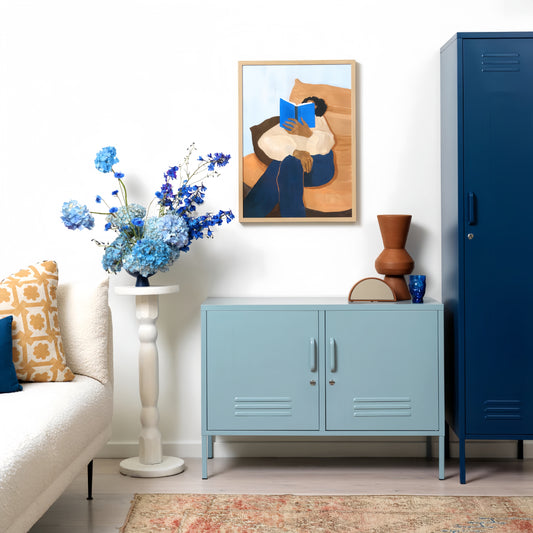 Steel Single Door Wardrobe Skinny Locker Storage Cabinet Cupboard - Navy Blue