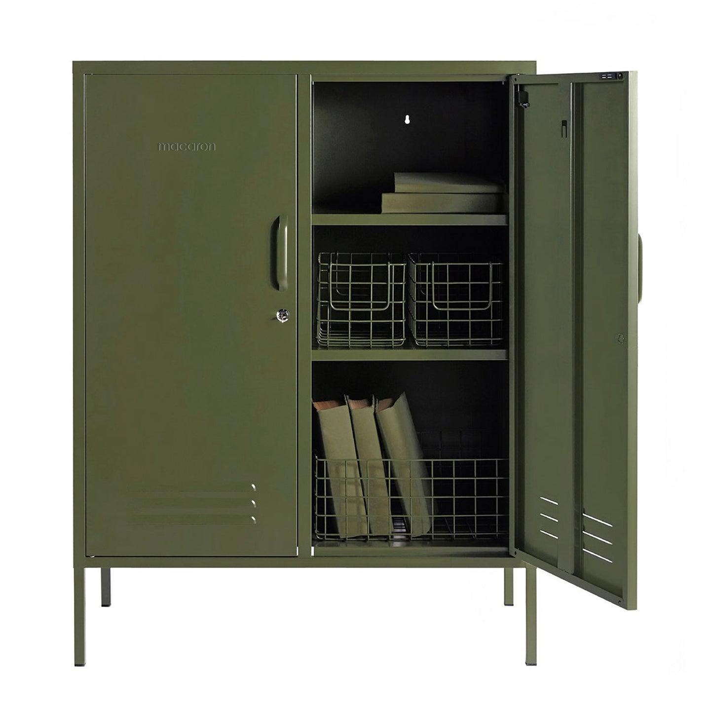 Steel Swing Door Sideboard Midi Locker Storage Cabinet Cupboard - Olive Green