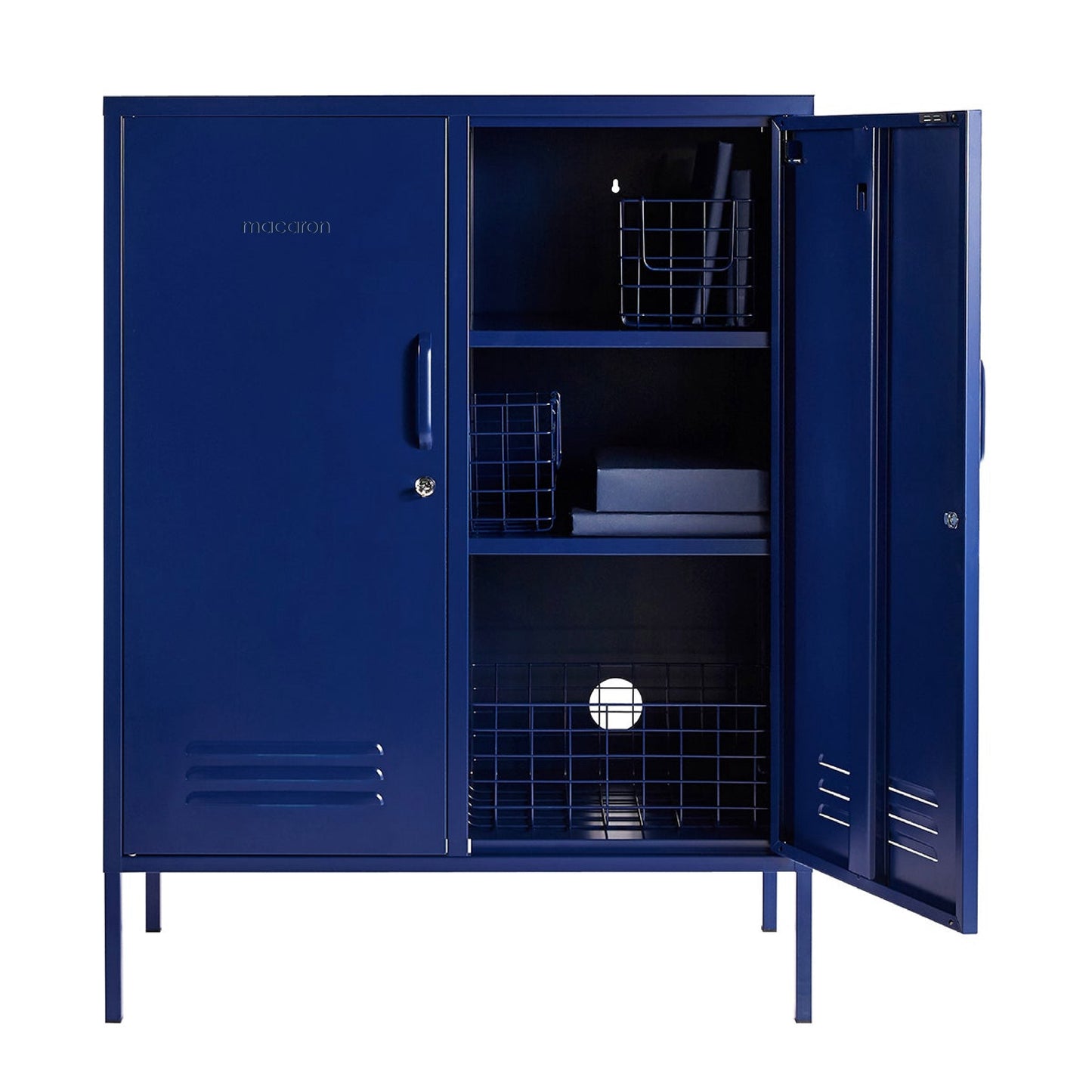 Steel Swing Door Sideboard Midi Locker Storage Cabinet Cupboard - Navy Blue