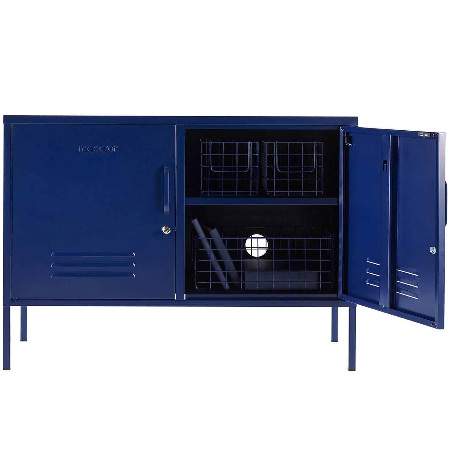 Steel Swing Door TV Stand Locker Lowdown Storage Cabinet Cupboard - Navy Blue