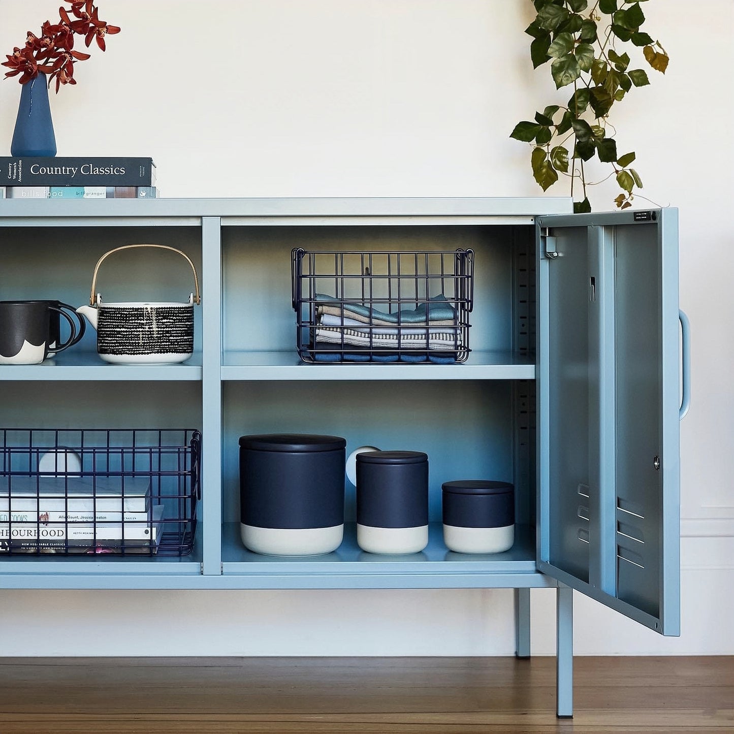 Steel Swing Door TV Stand Locker Lowdown Storage Cabinet Cupboard - Ocean Blue