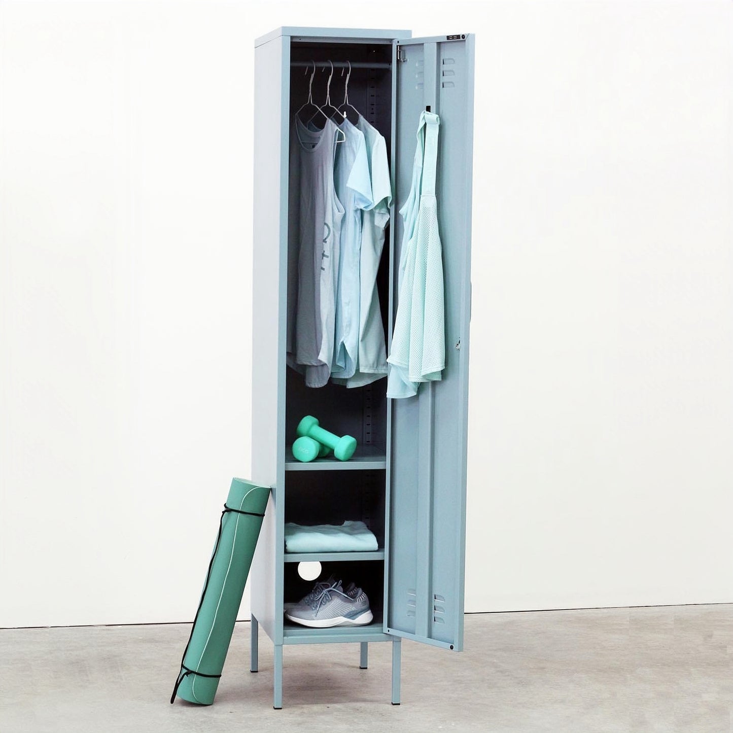 Steel Single Door Wardrobe Skinny Locker Storage Cabinet Cupboard - Ocean Blue