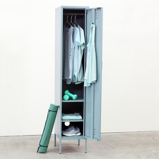 Steel Single Door Wardrobe Skinny Locker Storage Cabinet Cupboard - Ocean Blue