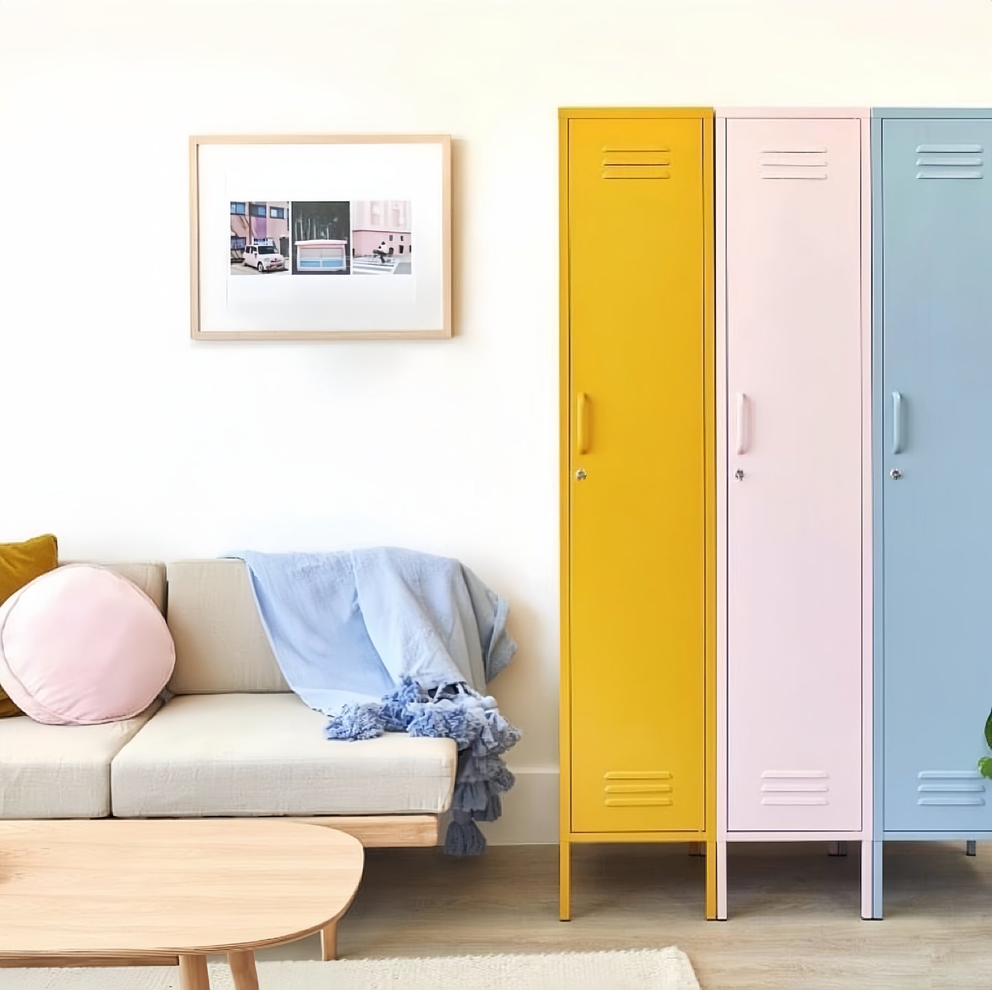 Steel Single Door Wardrobe Skinny Locker Storage Cabinet Cupboard - Peach Pink