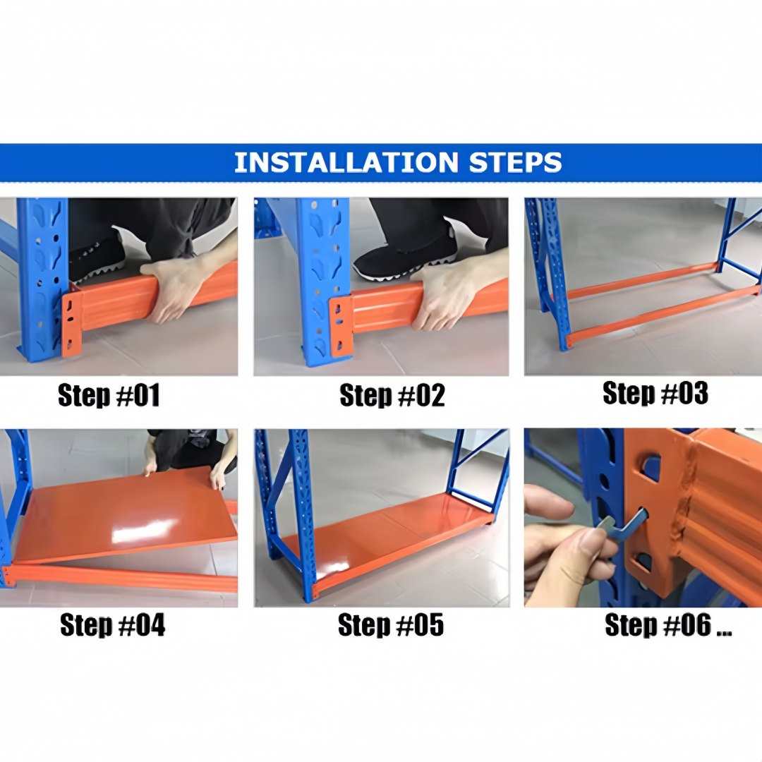 Steel 350kg Heavy Duty 4 Shelf Industrial Shelving Adjustable Storage Racks - Orange and Blue