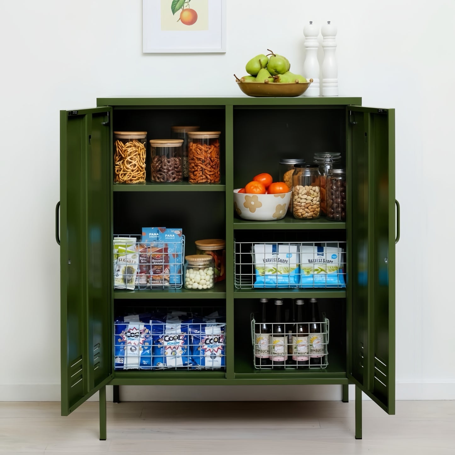 Steel Swing Door Sideboard Midi Locker Storage Cabinet Cupboard - Olive Green