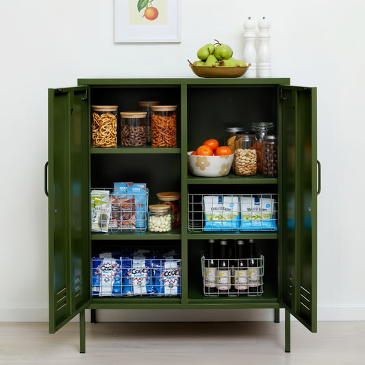 Steel Swing Door Sideboard Midi Locker Storage Cabinet Cupboard - Olive Green
