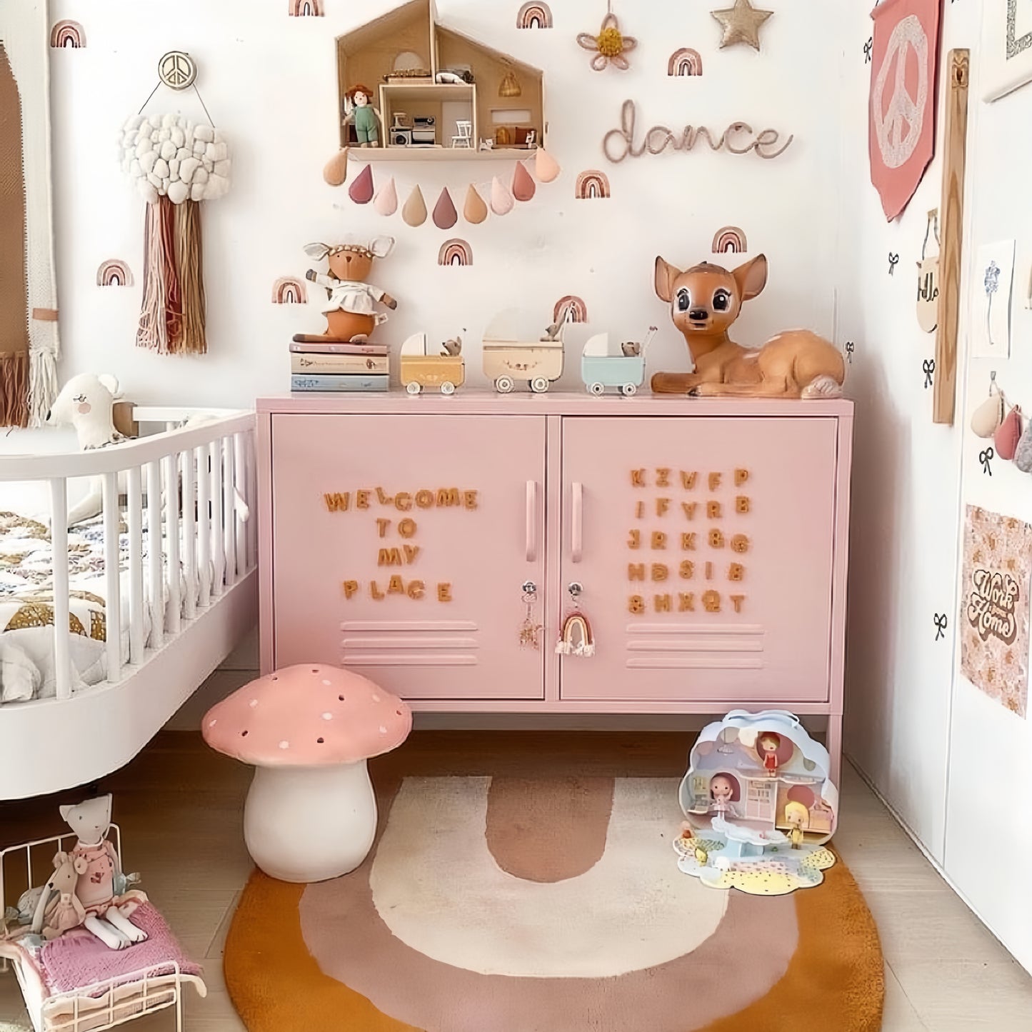 Steel Swing Door TV Stand Locker Lowdown Storage Cabinet Cupboard - Peach Pink