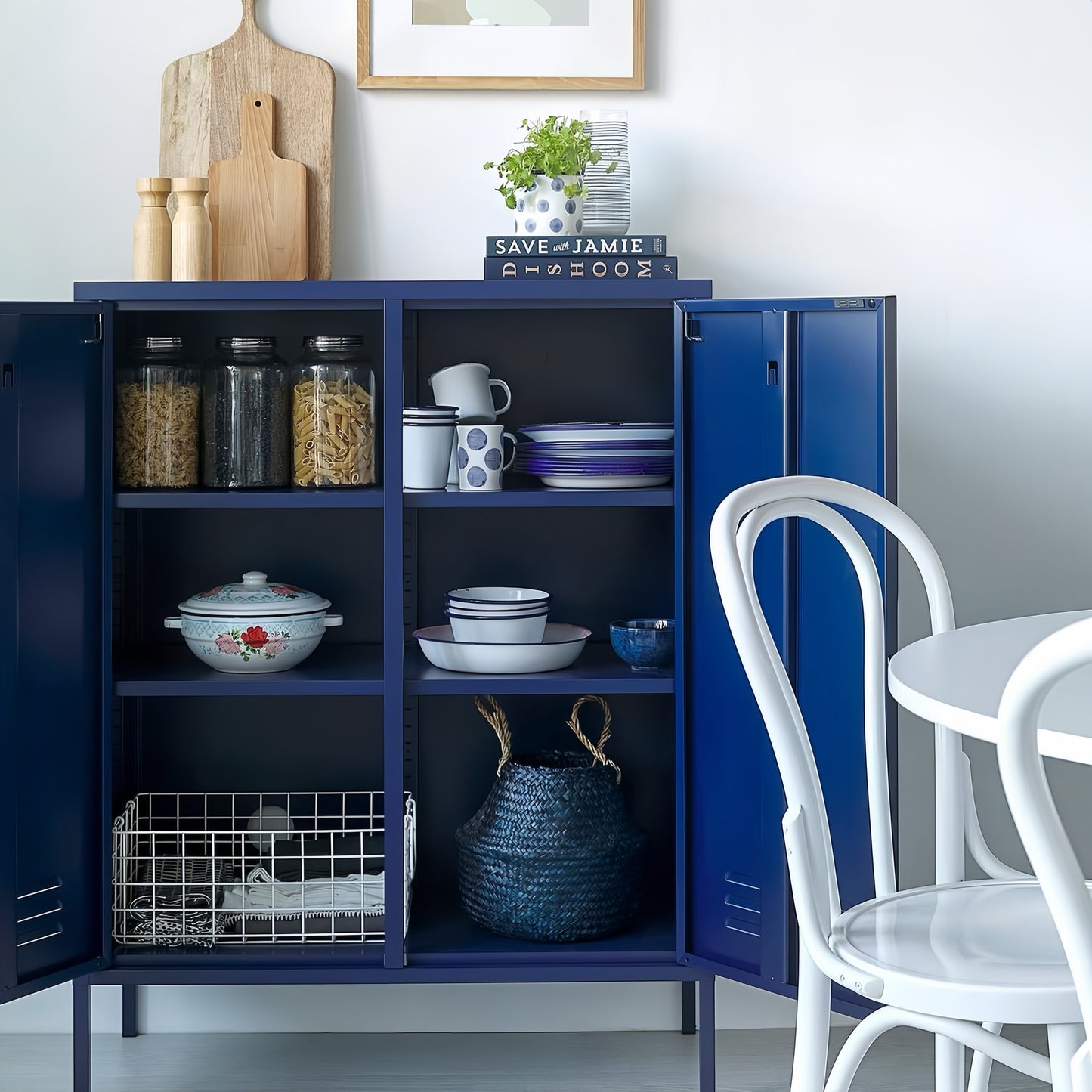 Steel Swing Door Sideboard Midi Locker Storage Cabinet Cupboard - Navy Blue