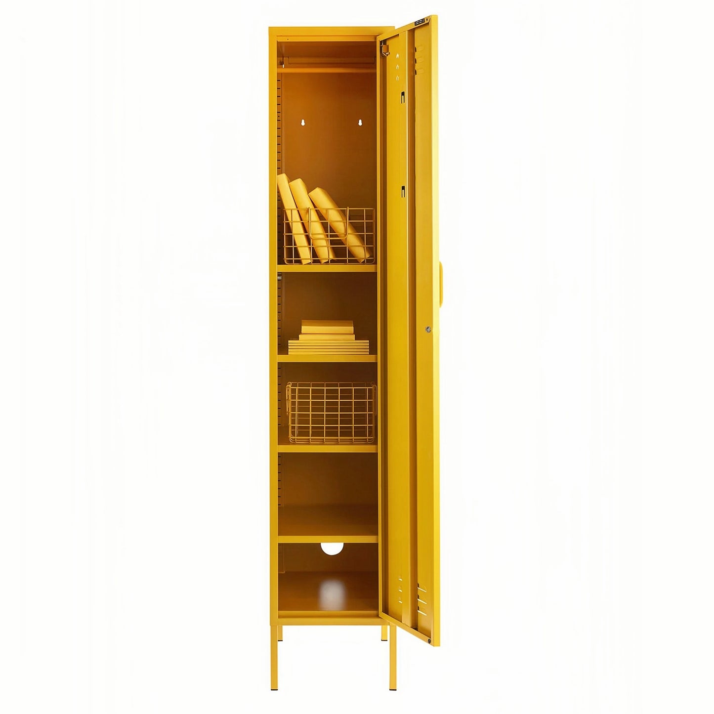 Steel Single Door Wardrobe Skinny Locker Storage Cabinet Cupboard - Mustard Yellow