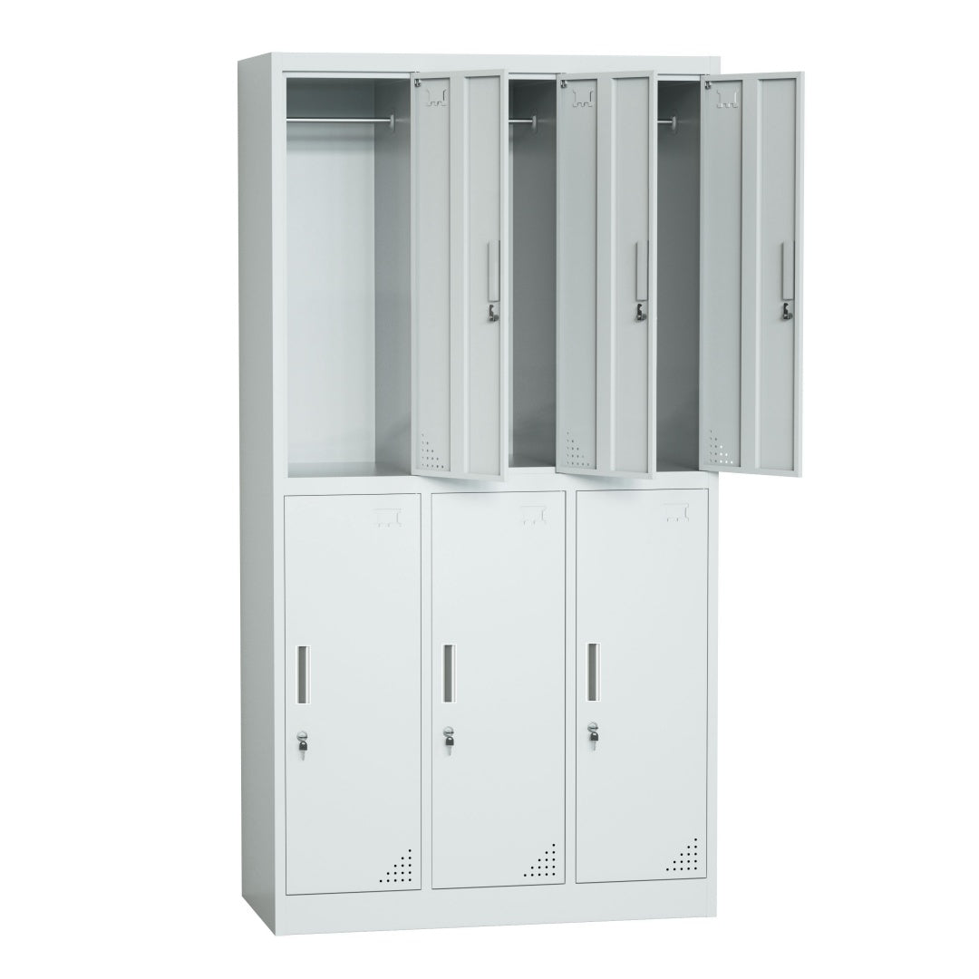 Steel 6 Door Locker Cupboard Storage Cabinet Inner Handle With Lock - Light Grey