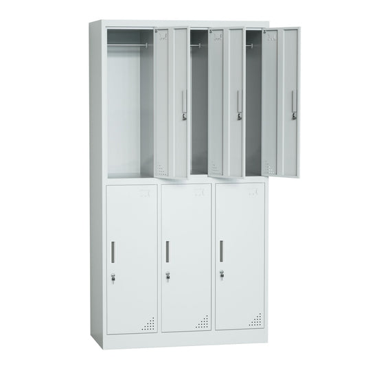 Steel 6 Door Locker Cupboard Storage Cabinet Inner Handle With Lock - Light Grey
