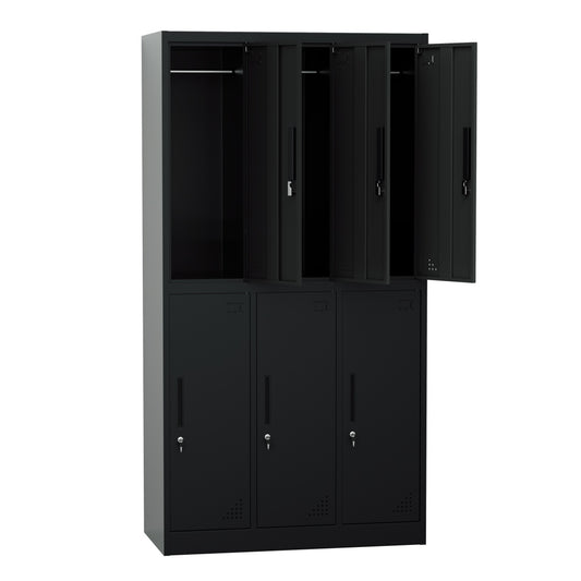 Steel 6 Door Locker Cupboard Storage Cabinet Inner Handle With Lock - Black