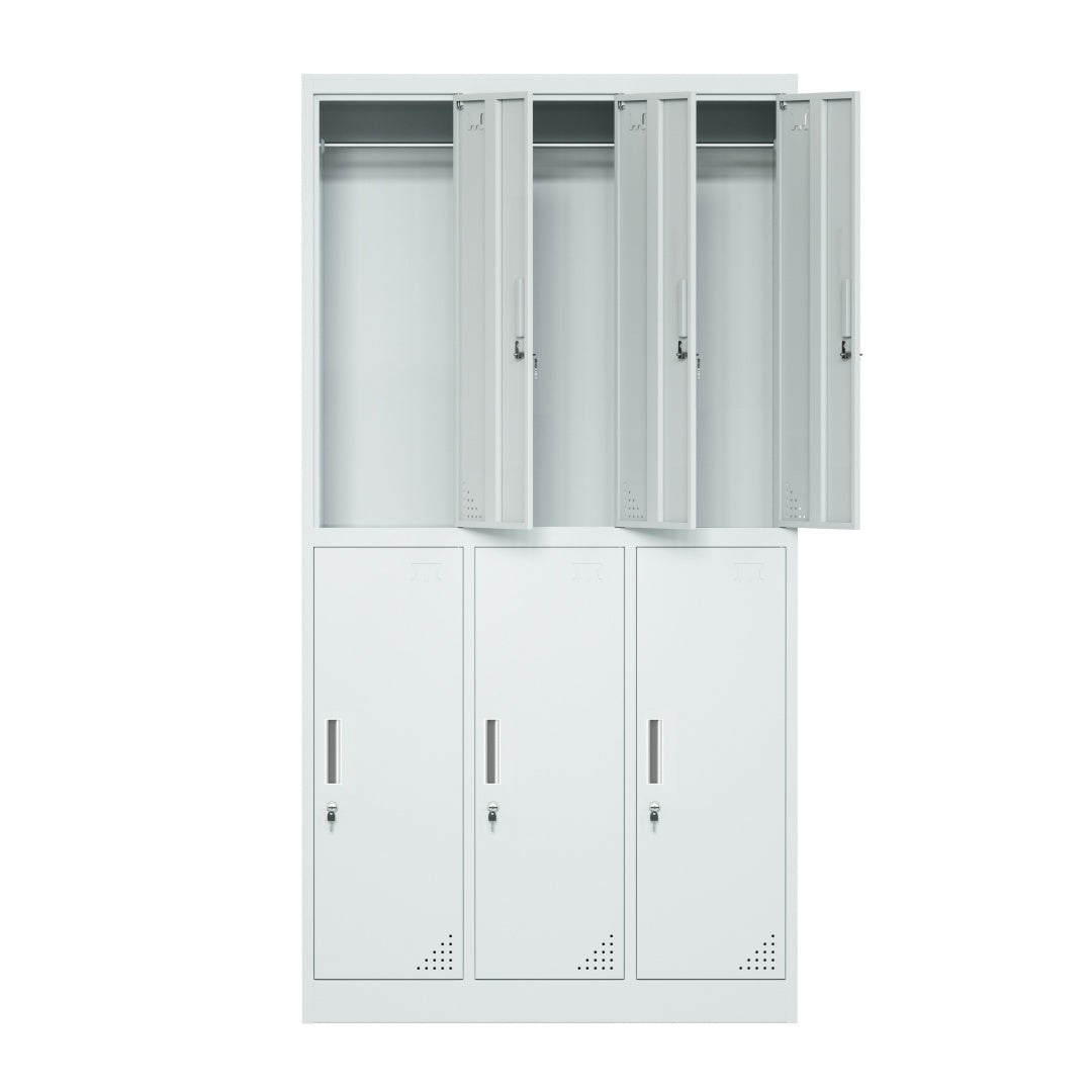 Steel 6 Door Locker Cupboard Storage Cabinet Inner Handle With Lock - Light Grey