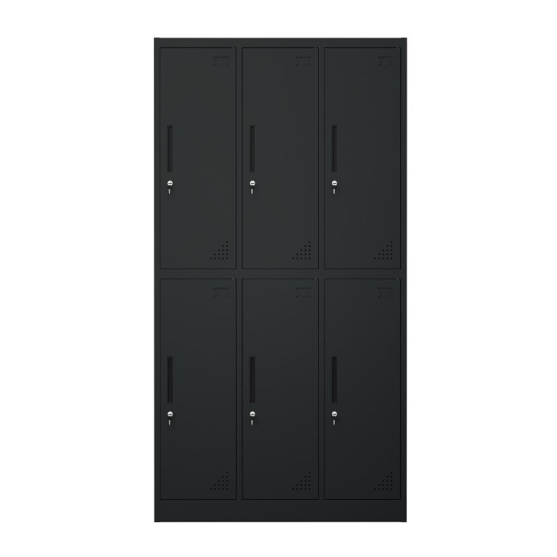 Steel 6 Door Locker Cupboard Storage Cabinet Inner Handle With Lock - Black