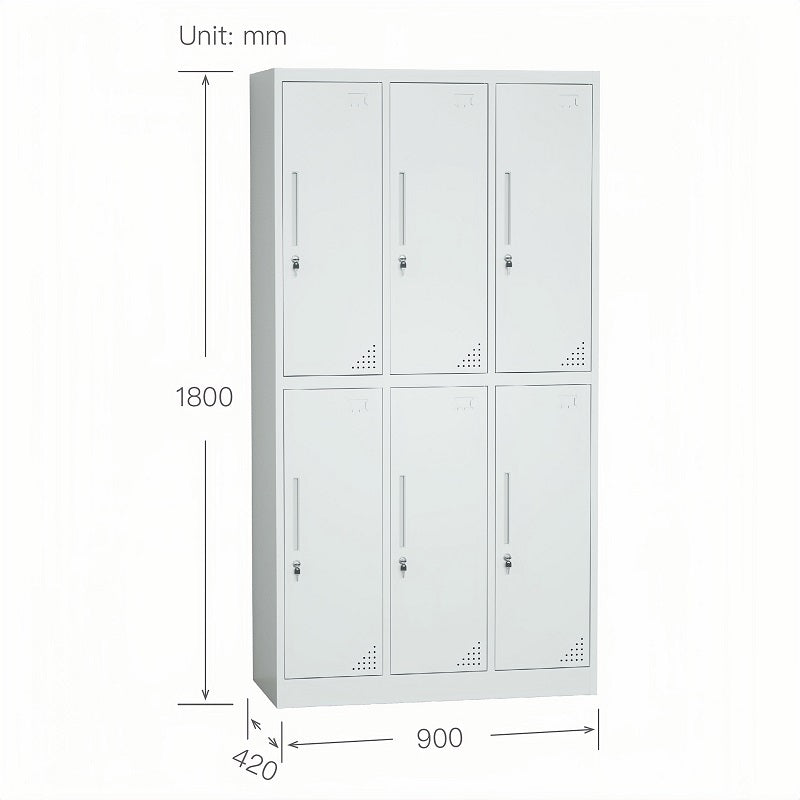 Steel 6 Door Locker Cupboard Storage Cabinet Inner Handle With Lock - Light Grey