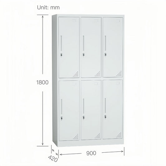 Steel 6 Door Locker Cupboard Storage Cabinet Inner Handle With Lock - Light Grey