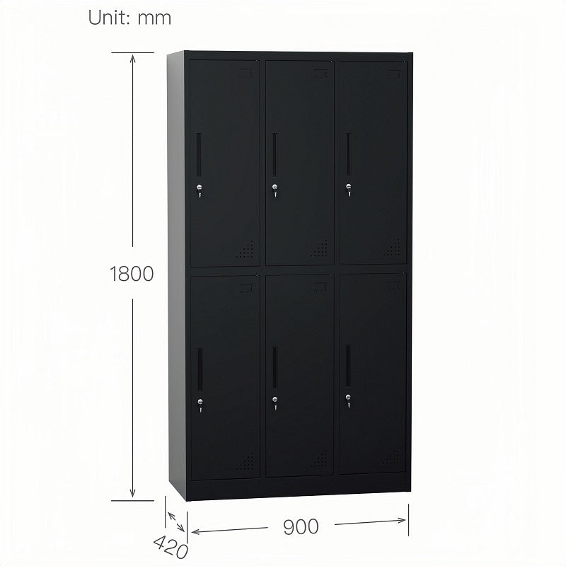 Steel 6 Door Locker Cupboard Storage Cabinet Inner Handle With Lock - Black