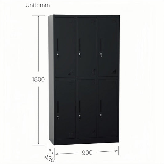 Steel 6 Door Locker Cupboard School / Employee Storage Cabinet With Lock - Black
