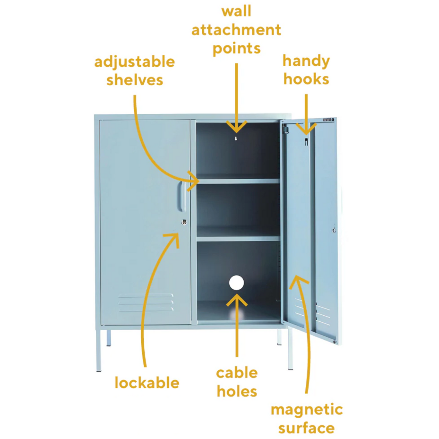 Steel Swing Door Sideboard Midi Locker Storage Cabinet Cupboard - Ocean Blue