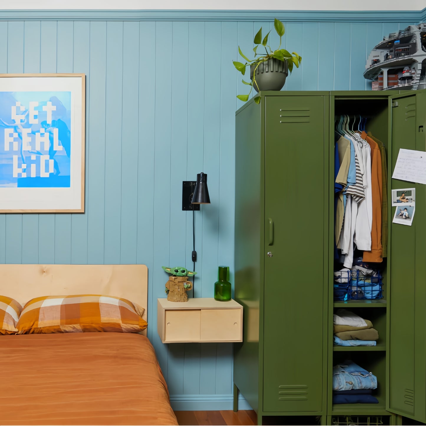 Steel Single Door Wardrobe Skinny Locker Storage Cabinet Cupboard - Olive Green