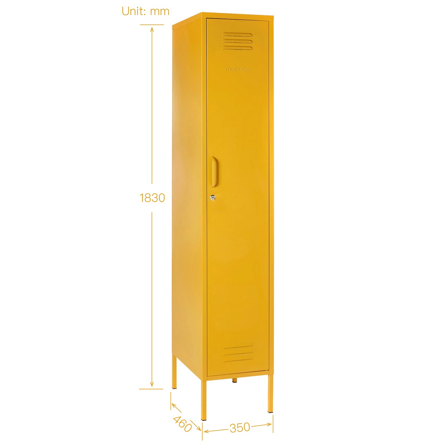 Steel Single Door Wardrobe Skinny Locker Storage Cabinet Cupboard - Mustard Yellow