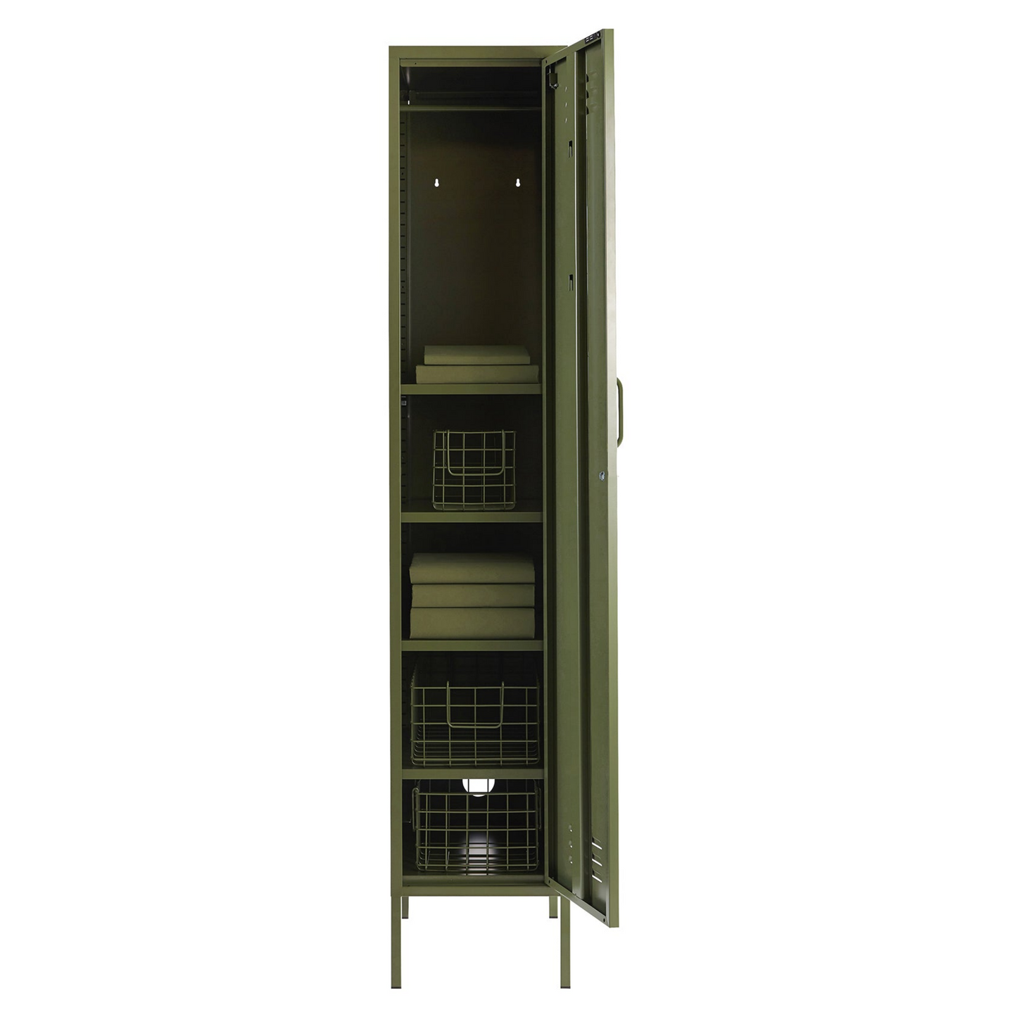 Steel Single Door Wardrobe Skinny Locker Storage Cabinet Cupboard - Olive Green