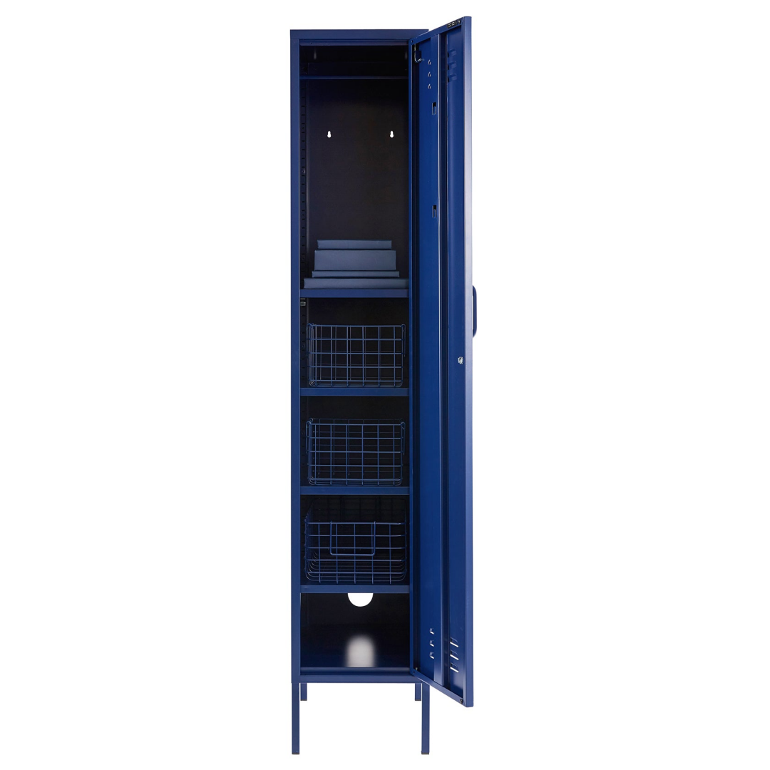 Steel Single Door Wardrobe Skinny Locker Storage Cabinet Cupboard - Navy Blue