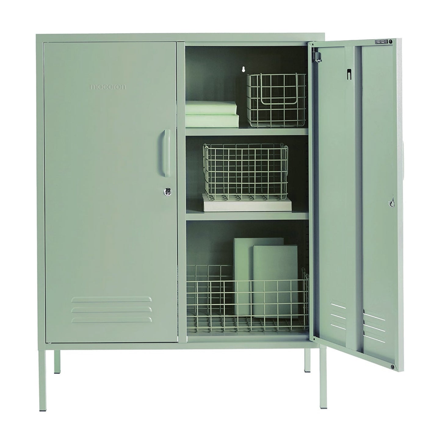 Steel Swing Door Sideboard Midi Locker Storage Cabinet Cupboard - Matcha Green