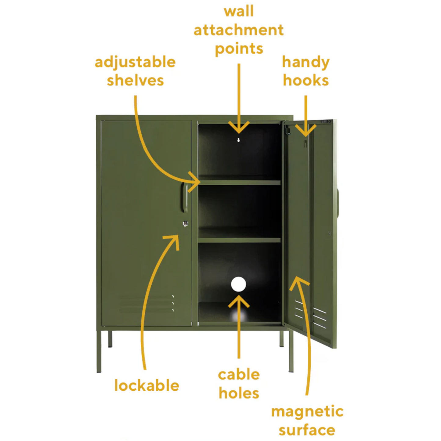 Steel Swing Door Sideboard Midi Locker Storage Cabinet Cupboard - Olive Green