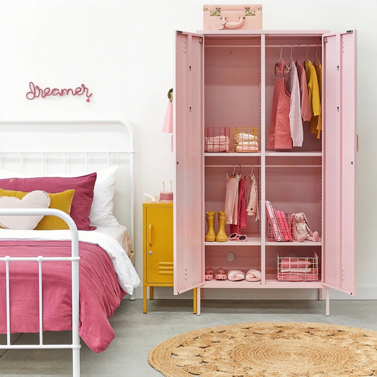 Steel Swing Door Wardrobe Twinny Locker Storage Cabinet Cupboard - Peach Pink