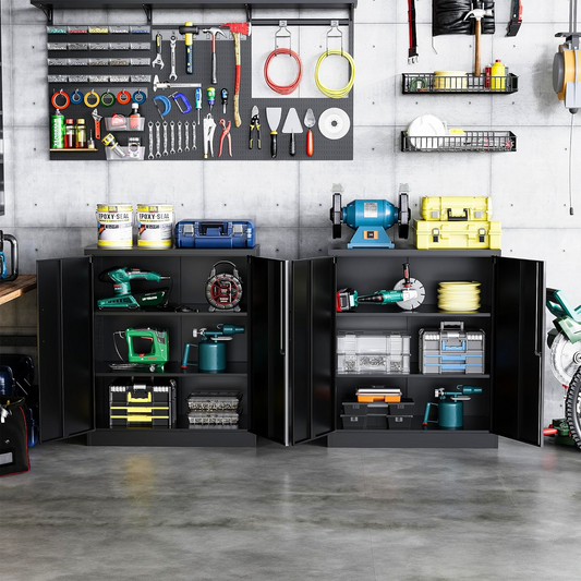 Steel Swing Door Small Size Filing Cabinet Storage Cupboard Locker - Black