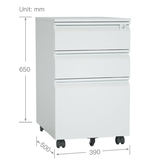 Steel 3 Drawer Pedestal Mobile Filing Cabinets Swan Handle With Lock - Light Grey