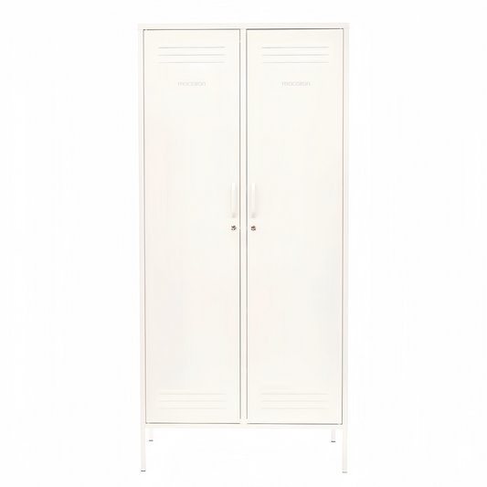 Steel Swing Door Wardrobe Twinny Locker Storage Cabinet Cupboard - White