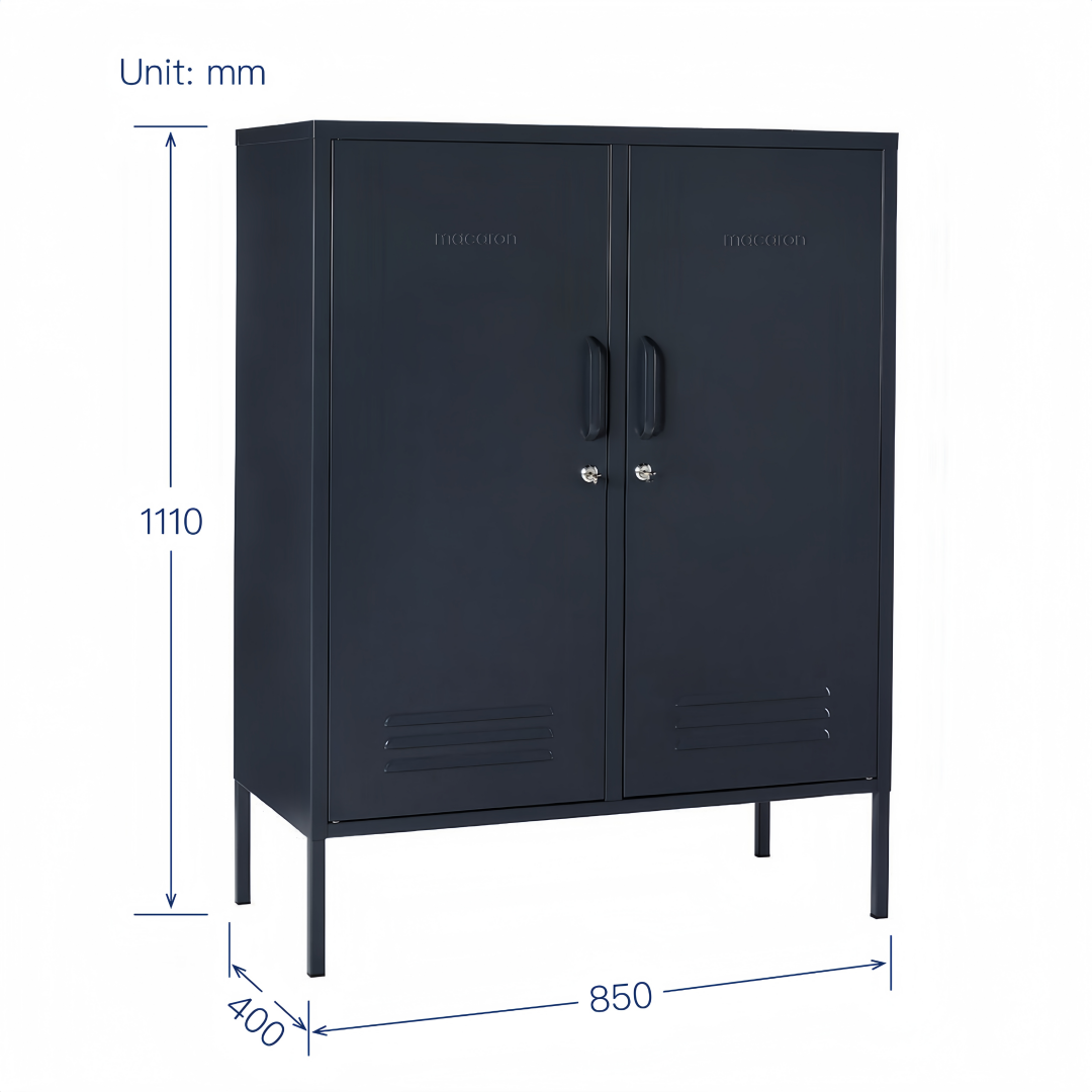Steel Swing Door Sideboard Midi Locker Storage Cabinet Cupboard - Black