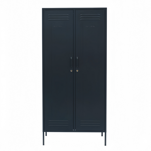 Steel Swing Door Wardrobe Twinny Locker Storage Cabinet Cupboard - Black
