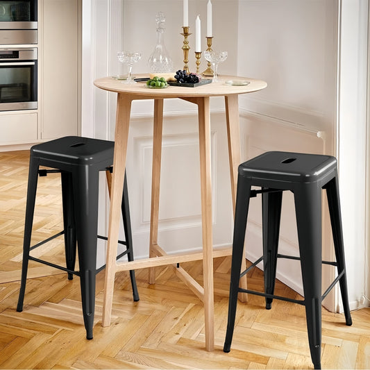 Steel Kitchen Barstool Metal Bar Chair Set - Matte Black (4 Piece/Set)