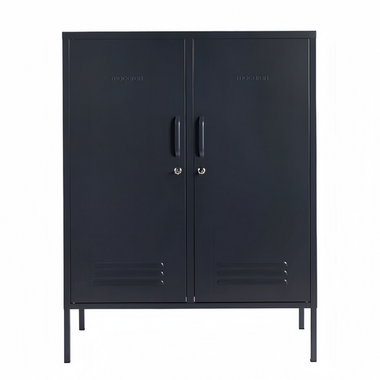 Steel Swing Door Sideboard Midi Locker Storage Cabinet Cupboard - Black