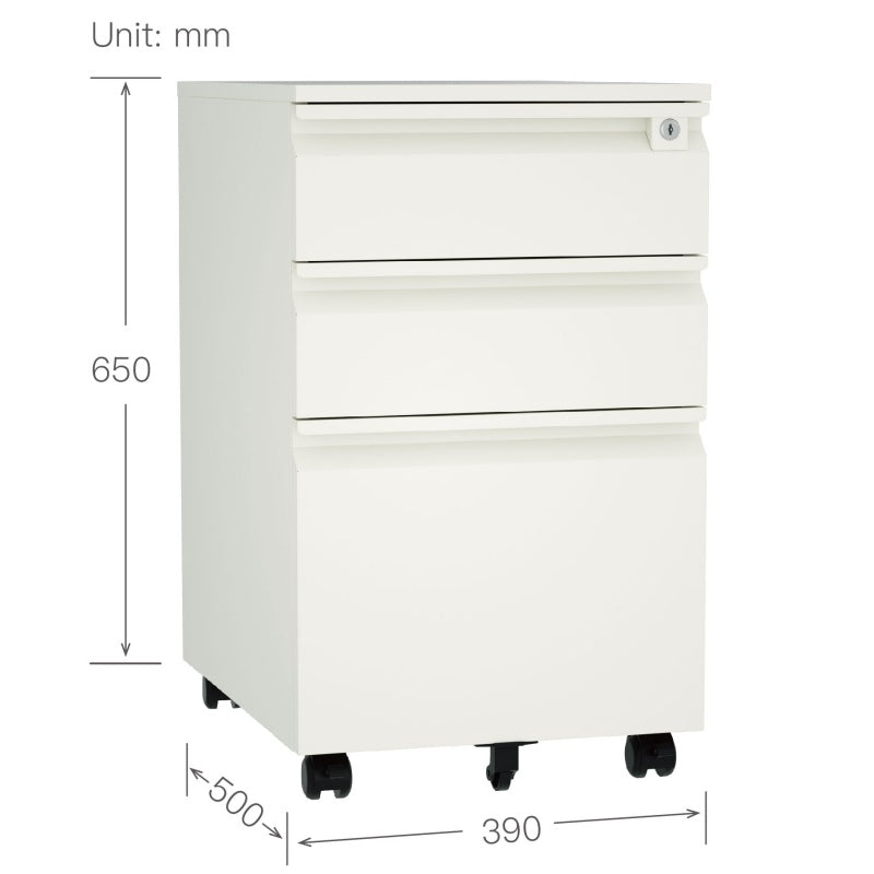 Steel 3 Drawer Pedestal Mobile Filing Cabinets Swan Handle With Lock - White