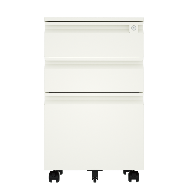 Steel 3 Drawer Swan Handle Mobile Pedestal Filing Cabinet Locker - White