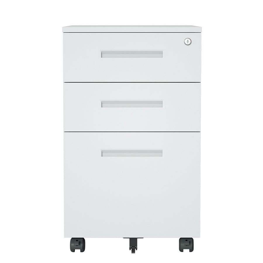 Steel 3 Drawer Pedestal Mobile Filing Cabinets Inner Handle With Lock - Light Grey
