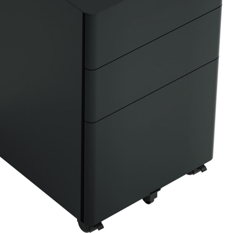 Steel 3 Drawer Arc Handle Mobile Pedestal Filing Cabinet Locker - Black
